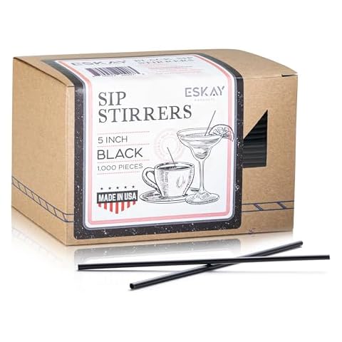 10 Packs of 1000 Plastic Coffee Stirrers, 5-Inch Cocktail Straws and Stir Sticks for Coffee Bar and Restaurants, Made in USA (Black) Cover