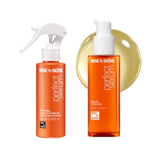Mise En Scene Perfect Serum Original and Hair Mist - Heat Protectant Hair Oil for Frizzy & Dry | Argan Oil | Visibly Smooths & Softens | Add Shine All Hair Types | Damage Repair | Fruity Floral Scent