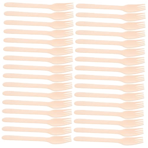 Didiseaon Wooden Dinner Forks 100 Pack Disposable Forks Utensils for Snack Dessert Cake Ice Cream Pickle