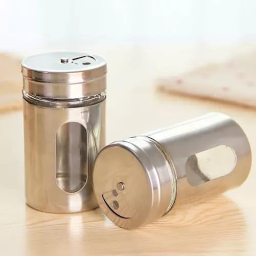 Porta Condimentos Saleiro Pimenteiro 80ml Vidro com Inox Kit 3 Peças