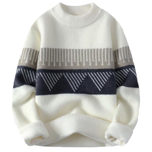 Men's Casual Color Block Long Sleeve Cable Knit Pullover Sweater