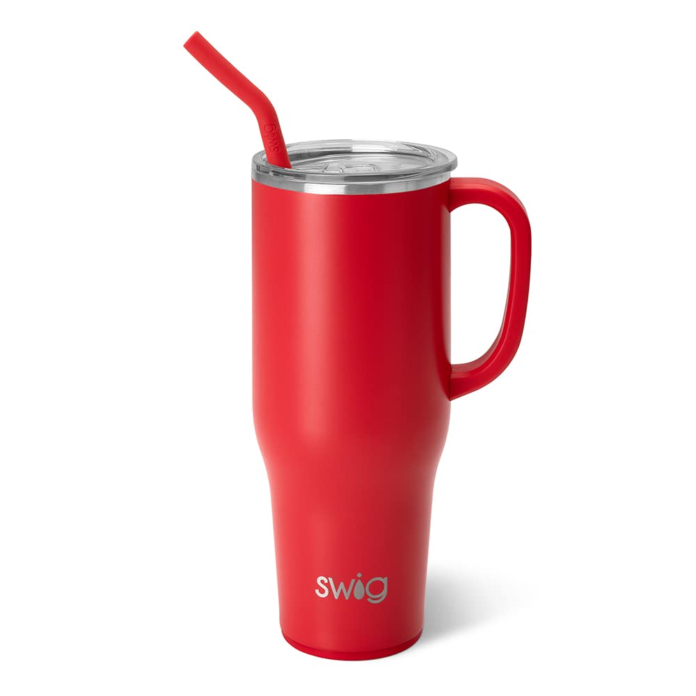 Swig Life 40oz Mega Mug, 40 oz Tumbler with Handle and Straw, Cup Holder Friendly, Dishwasher Safe, Extra Large Insulated Tumbler, Stainless Steel (Red) — image 1