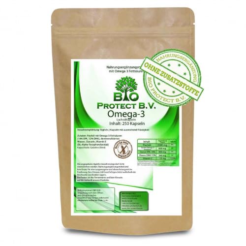 Omega-3 Kapseln Fischöl Bio Protect 1000 mg mit EPA und DHA hochdosiert 250 Kapseln Lachsölkapseln in Premiumqualität