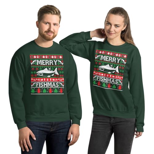 TheFunnyShirtCompany Merry Fishmas - Funny Fishing Ugly Christmas Sweater Women And Men Holiday Unisex Crewneck Sweatshirt4