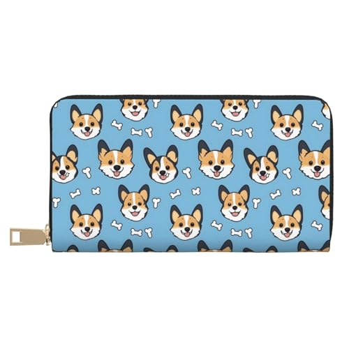 Puppy Corgi Cute Print Wallet Women Men, Long PU Leather Wallets for Women, Cute Womens Travel Wallet Purse Pouch with Zipper Pocket
