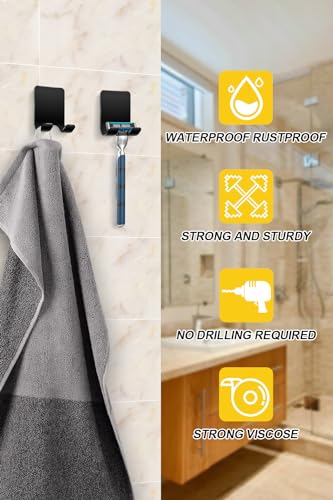 Caianwin 2 Stück Rasierer Halterung Dusche Selbstklebend Haken Schwarz Rasierhalter Dusche Edelstahl Klebehaken, Bad und Küche Handtuchhalter ohne Bohren