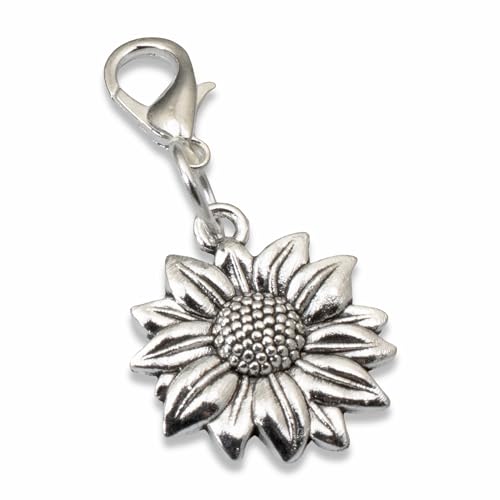 Silver Sunflower Clip-On Charm Bag Charm, Whimsical Floral Journal Accessory, Flower Enthusiast Fashion