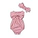 Bebé Ropa Verano Mameluco sin Manga para Niñas Pequeñas Tops Mono de Cuerpo de Rayas Conjunto Body Camiseta sin Tirantes con Bowknot + Diadema (Rojo, 6-12 Meses)