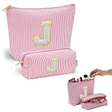 VLYX Neceser de Maquillaje Personalizado - Gran Capacidad, Iniciales de A-Z, Pack de 2 - Bolsa de Aseo Portátil, Idea de Regalo de Cumpleaños (J)