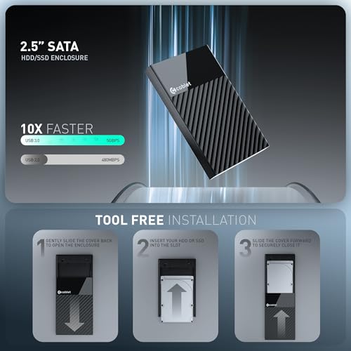 Image of Cablet 2.5 Inch SATA USB 3.0 HDD /SSD 5Gbps Speed Portable External Enclosure for 7mm and 9.5mm, Tool-Free Design, Supports UASP Max 6TB