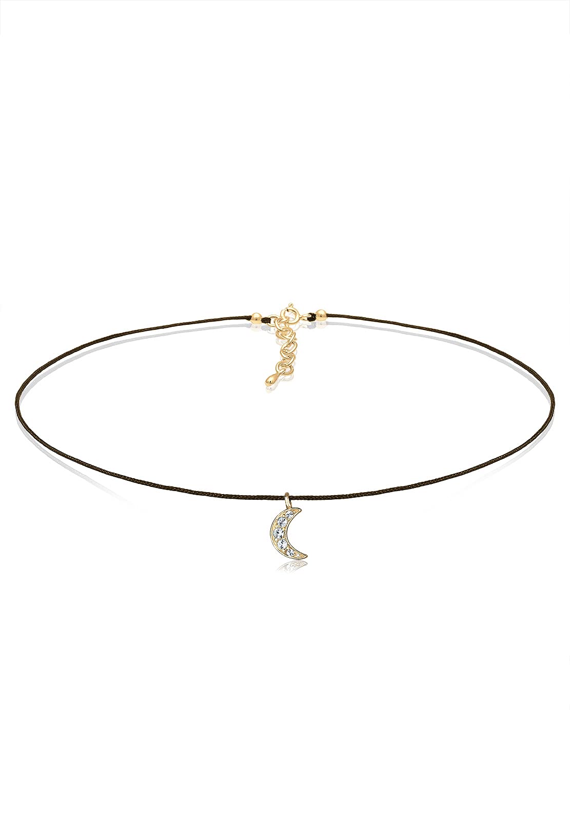 Elli Damen-Kette mit Anhänger Halbmond Astro 925 Silber Kristalle schwarz Brillantschliff 36 cm