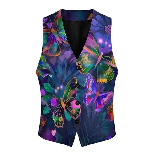 Colorful Butterflies Flowers Novelty Men's Suit Vest Casual Formal Dress Vests Business Waistcoat3