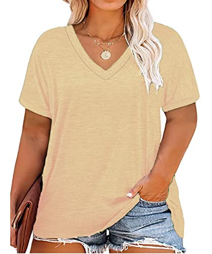 Image of RITERA Women Plus Size Tops Tie Dye V Neck Shirt Floral Camo Summer Short Sleeve Tunic Oversized Ladies Blouse XL-5XL