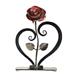 Gift Hand-Forged Wrought Iron Red Metal Rose with Heart - Shaped Stand - Iron Anniversary Gift