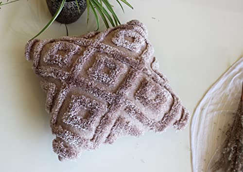 Image of Monstera Hut Morocco Tufted Tan Brown Cushion Cover Pack of 1, (Cushion Cover 16x16inch) (40.6 x 40.6 cm)