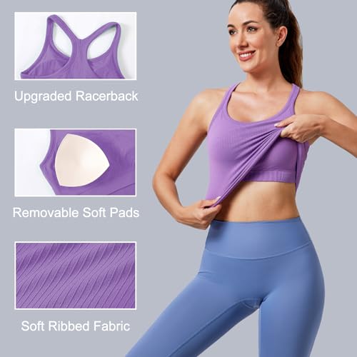 Image of Women's Workout Tank Tops, with Built in Bra Racerback Seamless Crop Tops