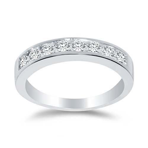 Solid 14k White Gold 3.5mm Round Cut Eight Stone Anniversary Ring Wedding Band CZ Cubic Zirconia 3/4 cttw.