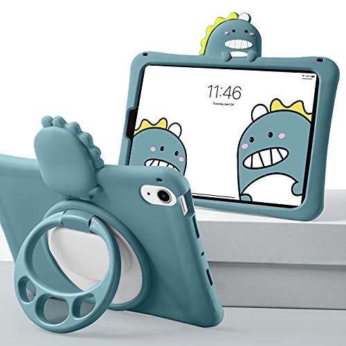 Hazevaiy Kids Case for 2021 Apple 8.3-inch iPad Mini 6th Gen(Latest Model) with Rotatable Foldable Handle Stand,Cute Cartoon Dinosaur&Dog Modeling Shockproof Rugged Silicone Protective Cover(Dinosaur