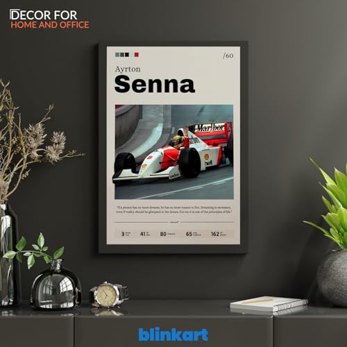 Image of BLINKART Ayrton Senna | F1 Racing Player | Synthetic Wood Photo Framed Wall Hanging Poster Room & Office Bedroom Living Boys And Girl Room Home Wall Hanging | Decorative Wall Art for Motorsport Fans | 13x10 Inches