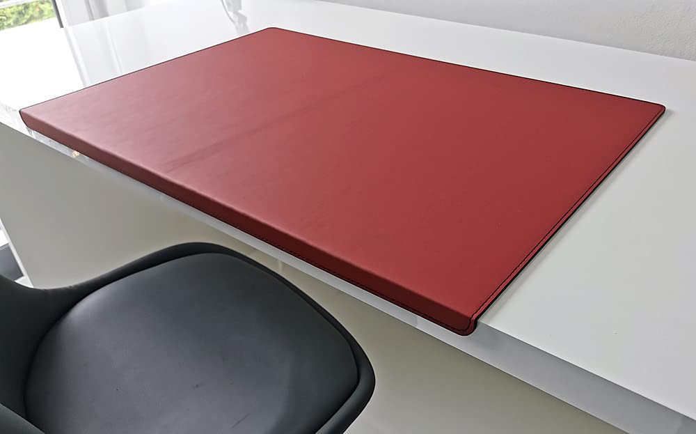 Gewinkelte Schreibtischunterlage mit Kantenschutz Echt Leder Rindsleder 60cm x 38cm Bordeaux Weinrot