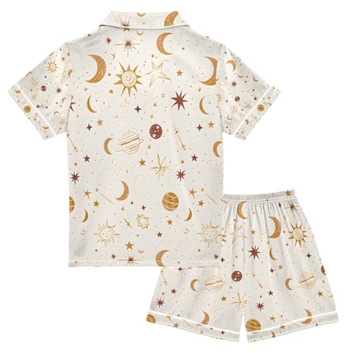 senya Moons and Planets Satin Summer Pajama Sets Silk Short Sleeve Button Down Sleepwear2