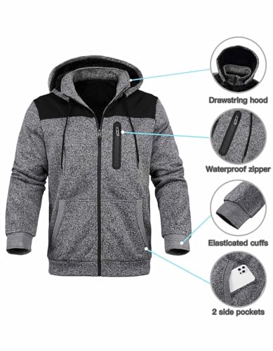 Hoodies for Men Heavyweight Sherpa Lined Jackes Full Zip Fleece Winter Jacket4