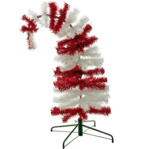 5Ft Red And White Tinsel Christmas Trees Artificial Indoor Outdoor Classic Dr. Seuss Themed Inspired By The Cat In The Hat - Tabletop Home Holiday Display Tree Base Stand Included - 5Ft Tall #TOP24