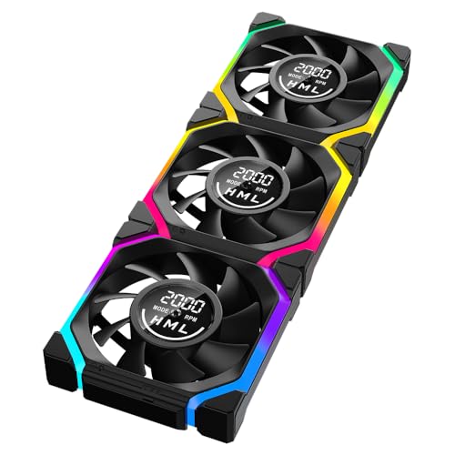 TZMRIT GALAXY-V2 ARGB PWM PC Fan 120 mm with Speed Display, 2100 RPM/61.54 CFM Airflow, Daisy Chain One Cable Connection, Forward & Reverse Design, Triple Pack (BK)