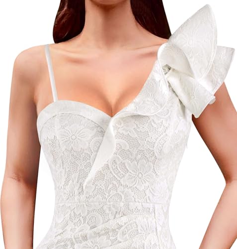 Image of VFSHOW Womens Ruffle One Shoulder Strap Ruched Formal Prom Wedding Maxi Dress V Neck Elegant Split Cocktail Evening Long Gown