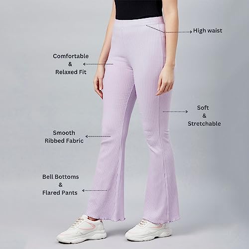Image of BLINKIN Women's Stretch Fit Mid Rise Ribbed Stretchable Flared Pants | Boot Cut Bell Bottom Pants - Ideal for Yoga & Gym Wear,Casual Wear & Office Wear Trousers