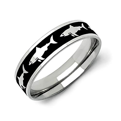 Kriskate & Co. Shark Ring Stainless Steel Ring Band for Men or Women Promise Ring SSR780 (with Inside Engraving, 8)