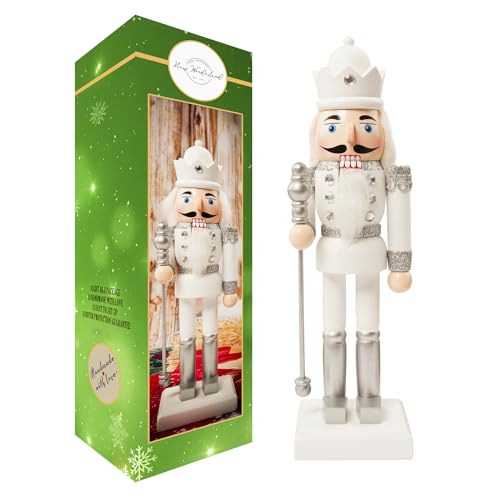 USA SUPREME Traditional Christmas Nutcracker Wooden Soldier 10 inches Decorations Gift – Perfect for Christmas Tree, Table Top, and Holidays Dinner Table Décor (Silver_01)