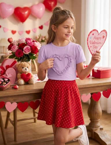 Image of Noomelfish Girls Ruffle Heart T-Shirts Cute Short Sleeve Tee Tops (3-12 Years)
