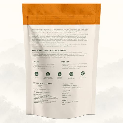 Image of Miresi Lakadong Turmeric Powder - Certified 7% Curcumin, Retains Over 5% Essential Oils, Lead Chromate & ETO Free, Sustainably Sourced from Meghalaya Women Farmers, 450g