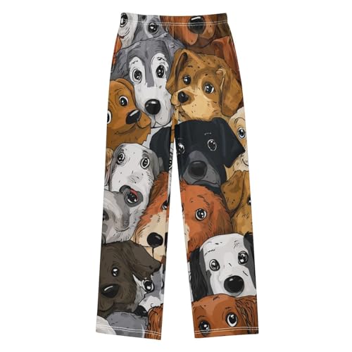 ZZXXB Lovely Puppy Dogs Print Boys Long Pants Soft Trousers Elastic Waist Kids Lounge Bottoms with Pockets S-XL