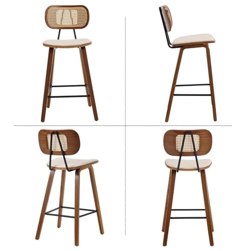 DUOMAY Set of 4 Modern 26 Beige Bar Stools with Rattan Back and PU Upholstery for Home or Coffee Shop