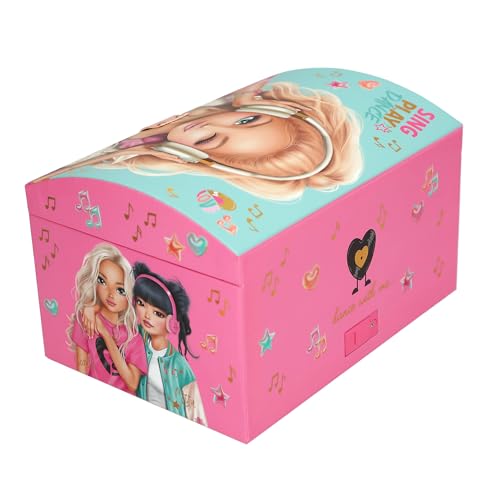 Boîte à bijoux TOPModel avec code et son, grand coffret rose et turquoise Depesche 14158