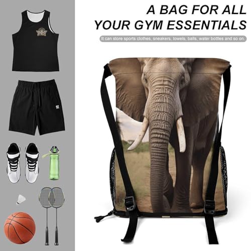 Elephant Drawstring Backpack, Dry Wet Separate Gym Bag Unisex Sports Drawstring Bag for Work, Fitness3