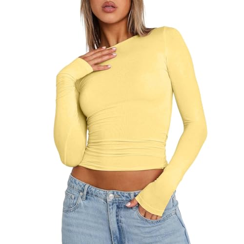 Generic Damen Longsleeve Basic Langarmshirt Crop Top Y2k Shirt Langarm...