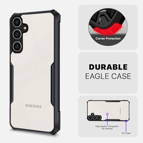 Image of Amazon Basics Back Cover for Samsung Galaxy S23 FE 5G | Crystal Clear Transparent Back | Ultra Hyrbid | Full Camera Protection | Raised Edge | Bumper Cover (Black)