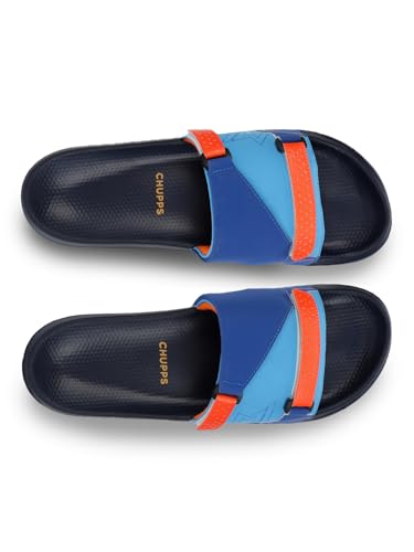 Image of CHUPPS Mi Ace Orange Navy Drift Orthopedic Slippers | Soft Footpharma Footbed | Breathable Ventilation Holes | Lightweight Flip Flops | Anti-Skid Chappals for Everyday For Mens