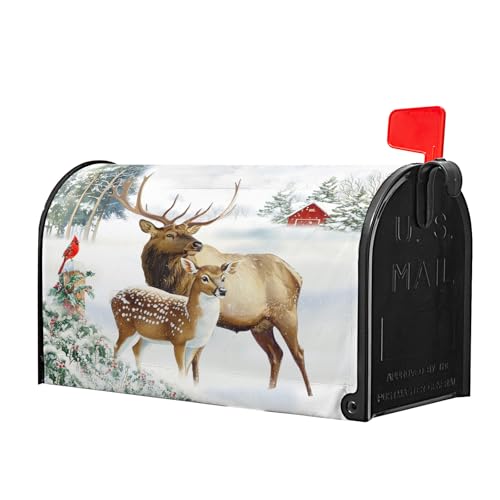 Image of Winter Deer Mailbox Cover Magnetic- Christmas Reindeer Moose Elk Mailbox Wrap- Standard Size 21x18 Inch Waterproof Letter Post Cover for Garden Yard Outdoor Farmhouse Decor