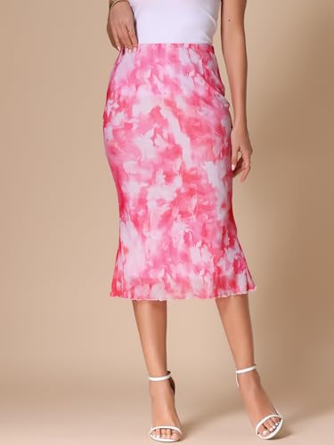 Allegra K Mesh Skirts for Women's Bohemian Tie Dye Fishtail Bodycon Summer Midi Skirt4
