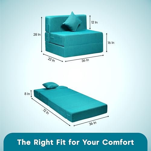 Image of Amazon Brand - Solimo 1 Seater 3 * 6 Jute Fabric Washable Cover Sofa Cum Bed with 1 Cushion 1 Seater Double Foam Fold Out Sofa Cum Bed (Finish Color - Sky Blue Delivery Condition - Pre-Assembled)