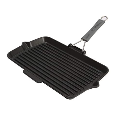 STAUB Cast Iron Grill Pan with Folding Handle Cover
