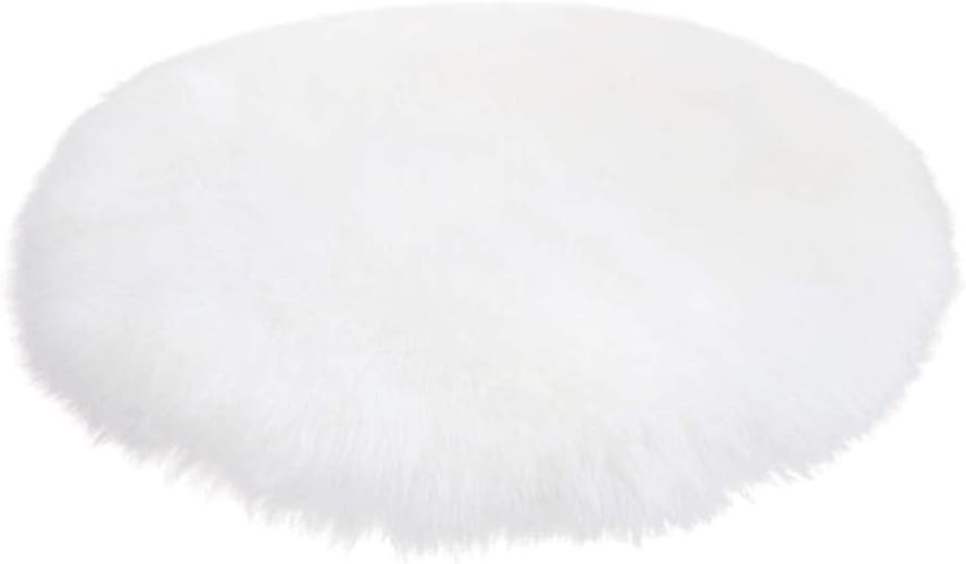 SweetwillFaux Fur Sheepskin Style Rug Round Faux Fleece Chair Cover Seat Pad Soft Fluffy Shaggy Area Rugs For Bedroom Sofa Floor (White, Round 120 x 120 cm)