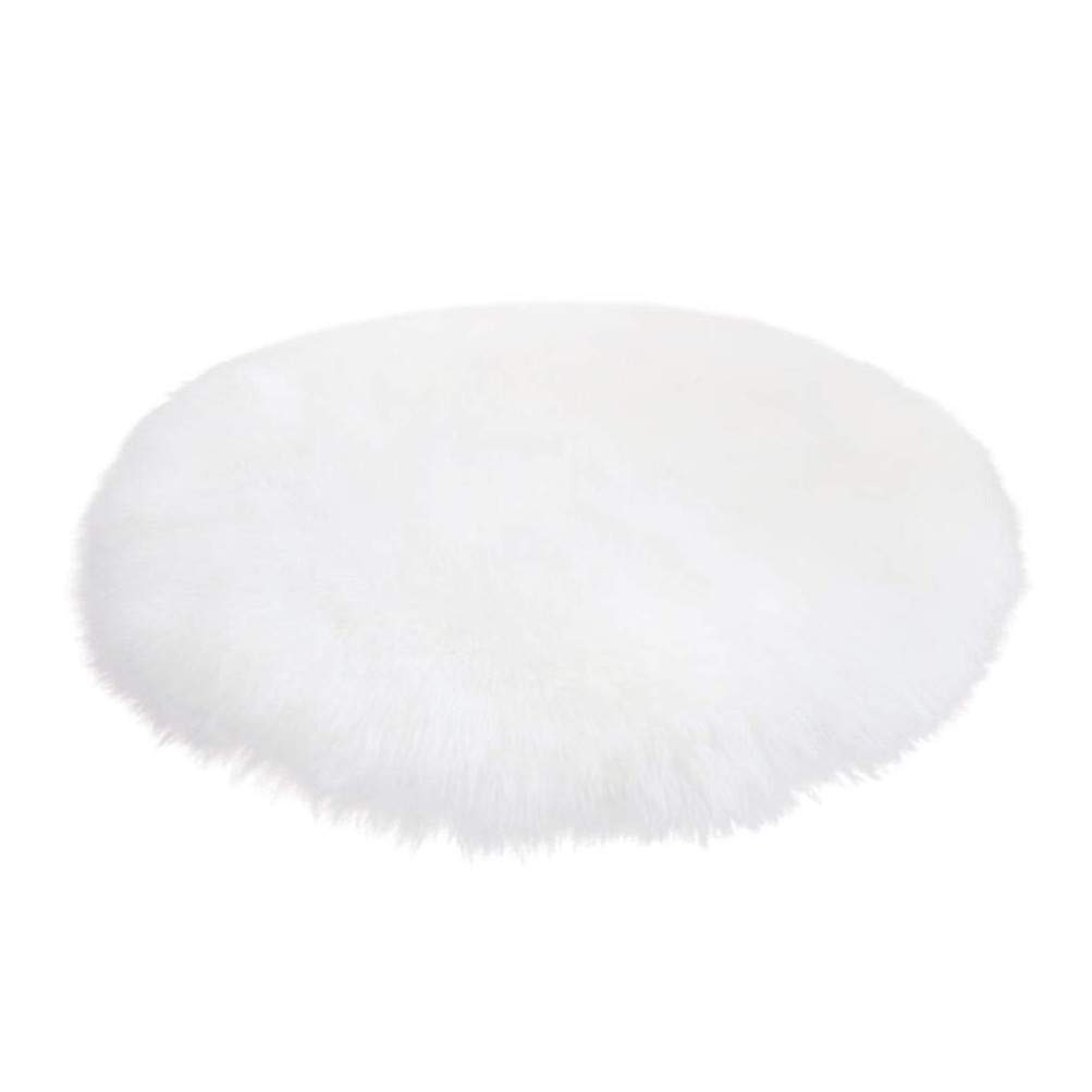 SweetwillFaux Fur Sheepskin Style Rug Round Faux Fleece Chair Cover Seat Pad Soft Fluffy Shaggy Area Rugs For Bedroom Sofa Floor (White, Round 120 x 120 cm)