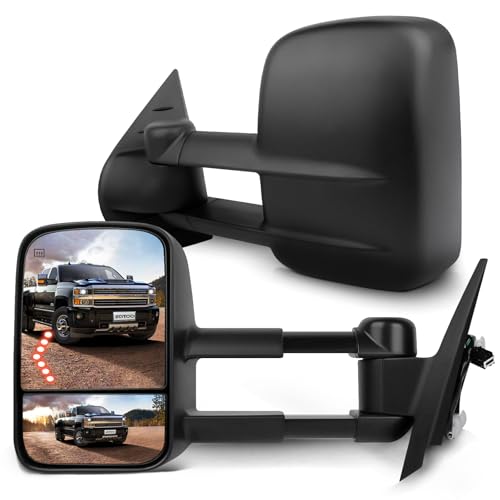 SCITOO Tow Mirrors Compatible with 2007-2014 for Chevy for GMC 2007 for Silverado for Sierra 1500/2500 HD/3500 HD (Fit 07 New Body Style Only) Towing Mirrors Power Heated Lens with LED Left Right