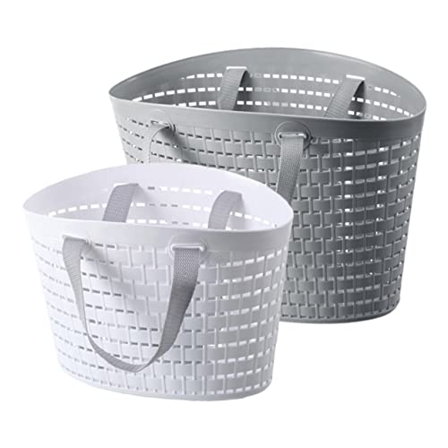 2pcs Plastic Laundry Basket Shopping Tote Bag Plastic Hanger Chicken Egg Basket Picnic Basket Bath Basket Laundry Basket Plastic Clothes Holder Sundries Organizer Hollow-out Basket
