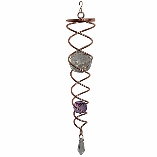 DuBant Gazing Ball Spiral Tail, Decorative Wind Spinners Crystal Glass Ball with Hanging Swivel Hook for Indoor Outdoor Garden Decoration (12in Copper, PURPLE)